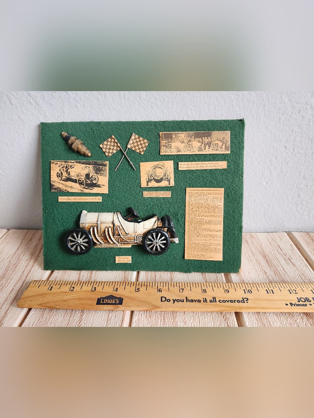 Vintage 1908 Mercedes Grand Prix 3D Shadow Box Auto Decor